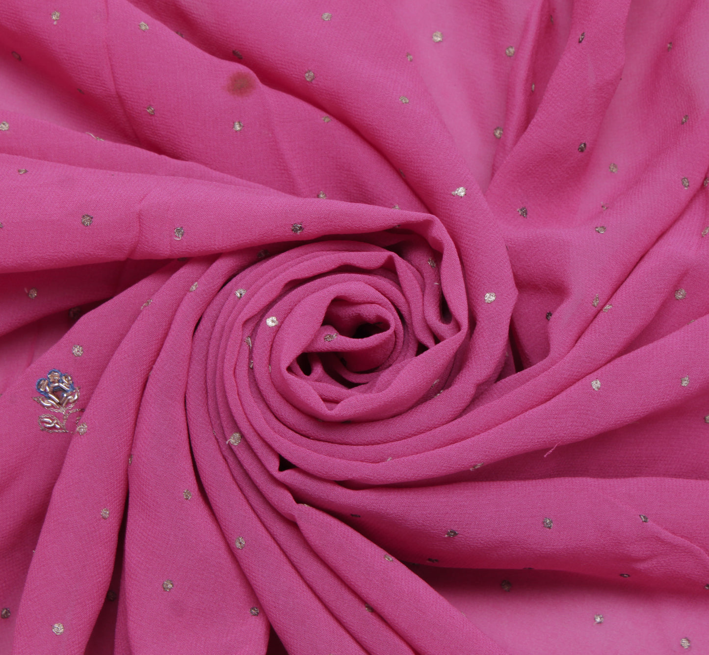 Sushila Vintage Pink Sari Remnant Scrap Pure Georgette Mukesh Work Craft Fabric