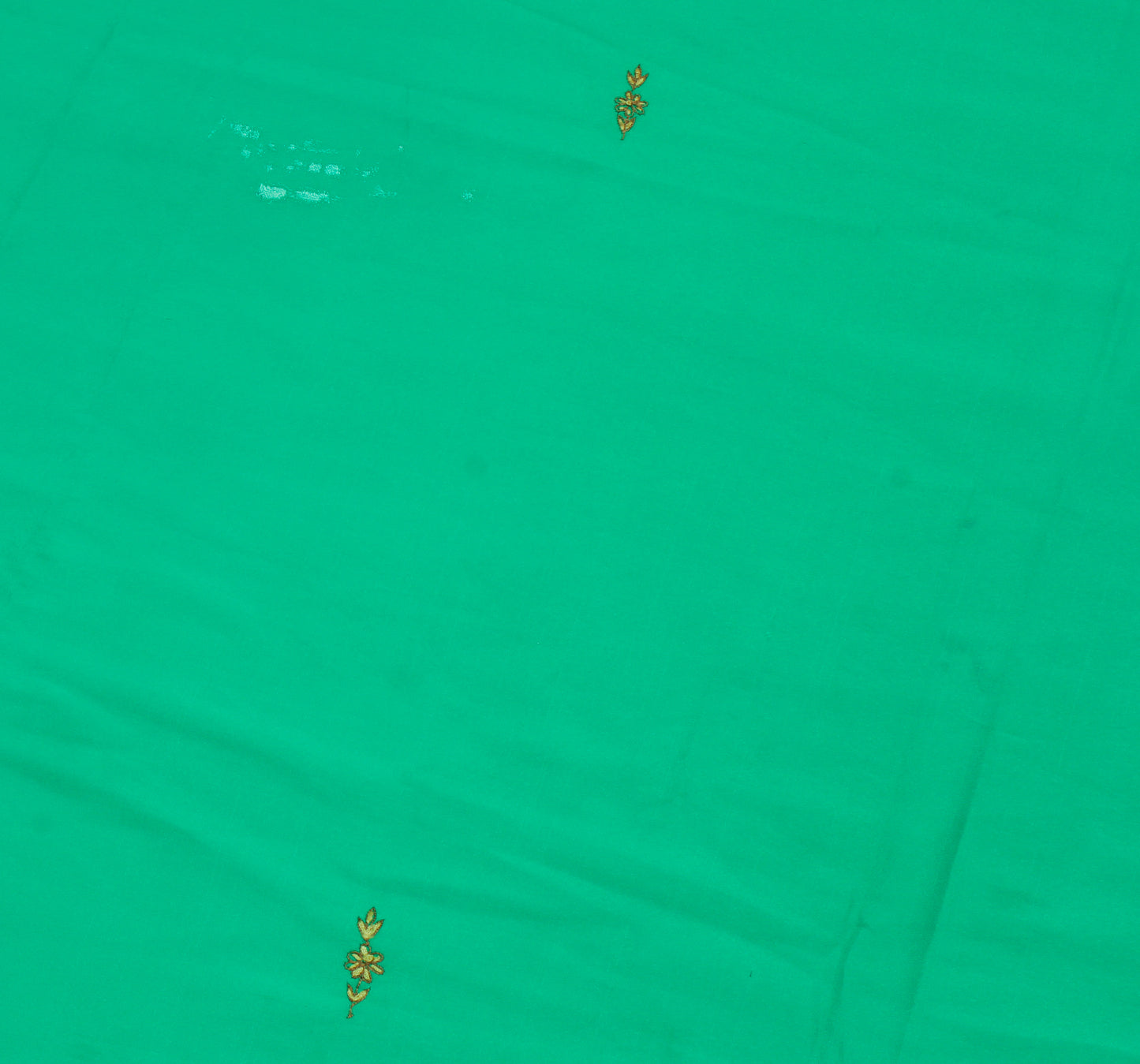Sushila Vintage Green Sari Remnant Scrap Blend Silk Embroidered Craft Fabric