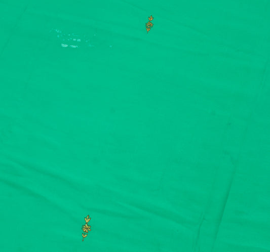 Sushila Vintage Green Sari Remnant Scrap Blend Silk Embroidered Craft Fabric