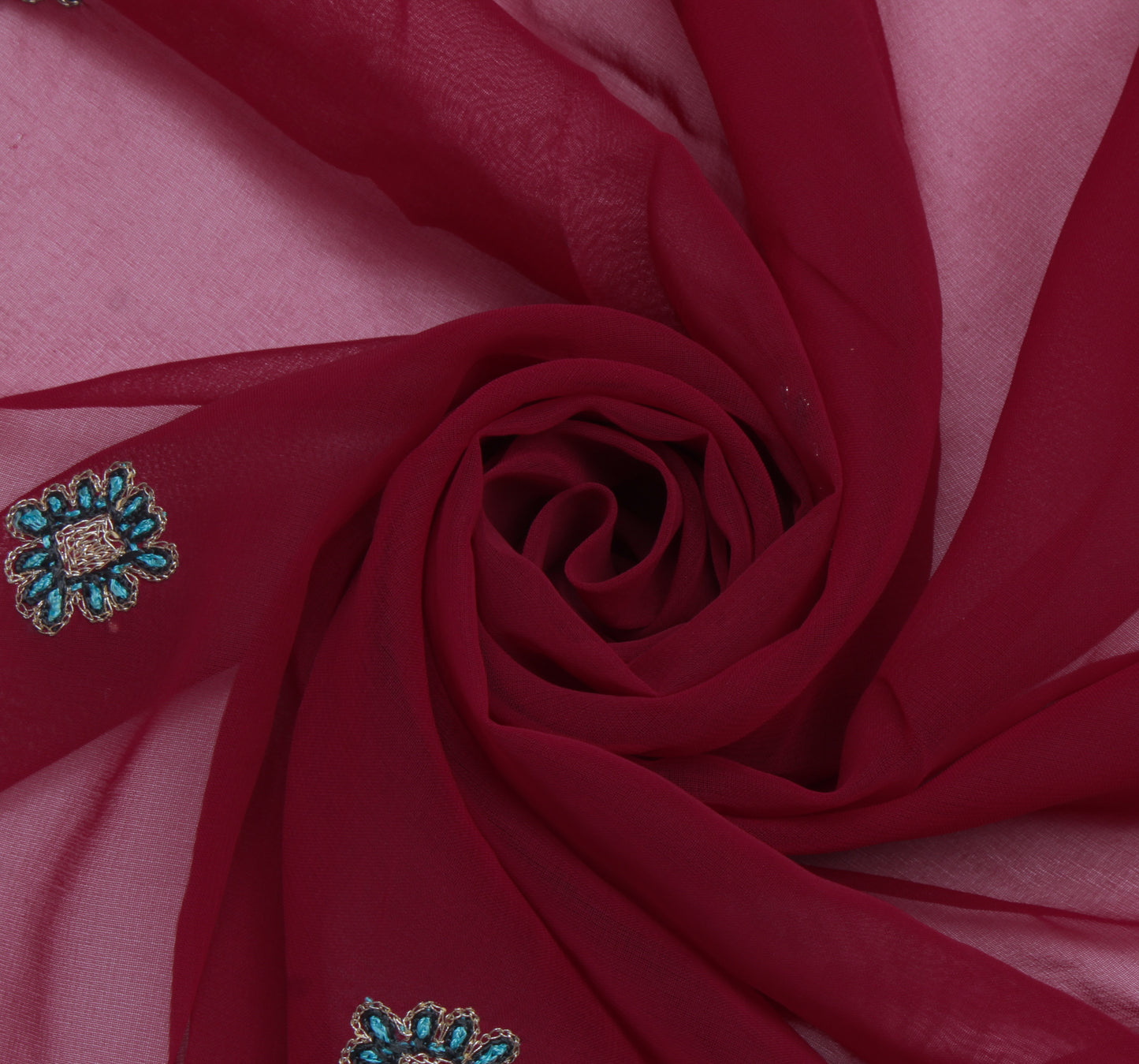 Sushila Vintage Sari Remnant Scrap Blend Georgette Embroidered Craft Fabric