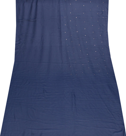 Sushila Vintage Blue Sari Remnant Scrap Blend Georgette Hand Beaded Craft Fabric