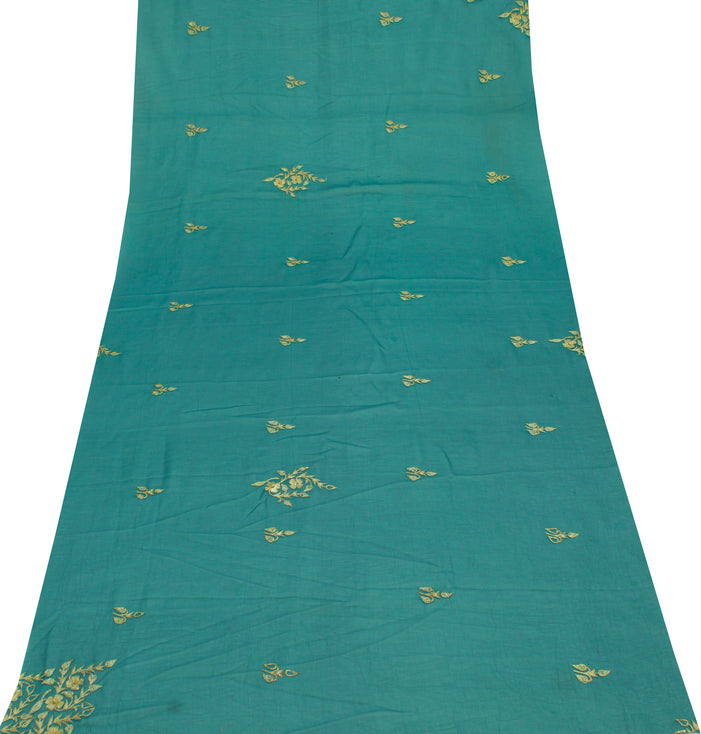 Sushila Vintage Green Sari Remnant Scrap Blend Georgette Embroidered Fabric