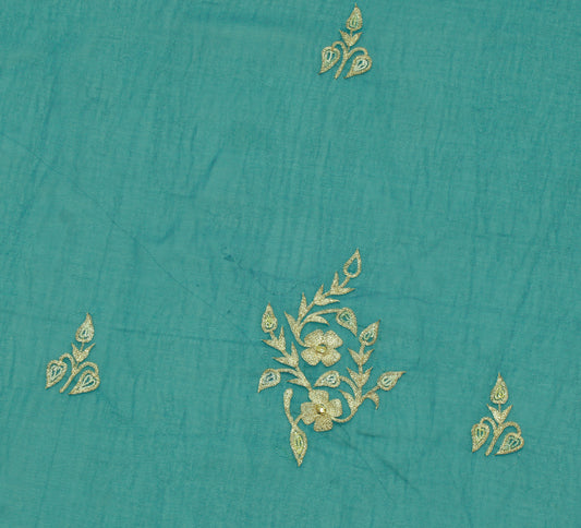 Sushila Vintage Green Sari Remnant Scrap Blend Georgette Embroidered Fabric