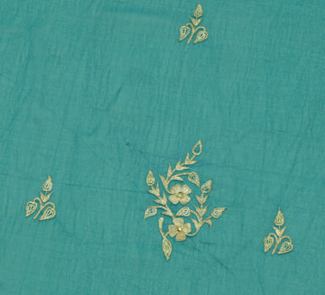 Sushila Vintage Green Sari Remnant Scrap Blend Georgette Embroidered Fabric