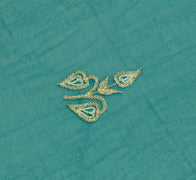 Sushila Vintage Green Sari Remnant Scrap Blend Georgette Embroidered Fabric