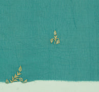 Sushila Vintage Green Sari Remnant Scrap Blend Georgette Embroidered Fabric