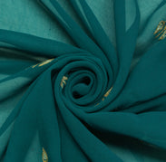Sushila Vintage Green Sari Remnant Scrap Blend Georgette Embroidered Fabric