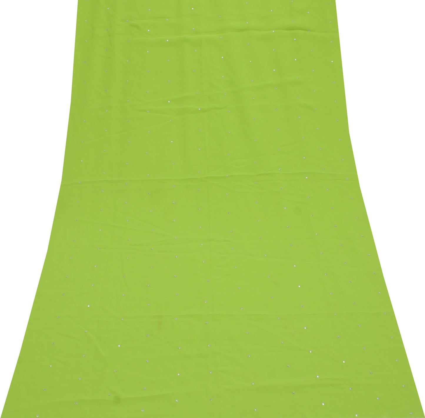 Sushila Vintage Green Sari Remnant Scrap Georgette Embroidered Craft Fabric