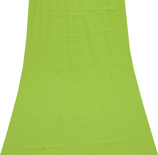 Sushila Vintage Green Sari Remnant Scrap Georgette Embroidered Craft Fabric