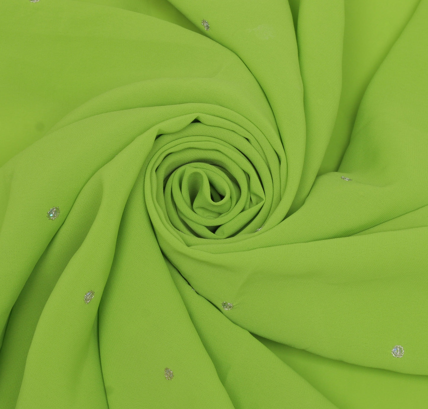 Sushila Vintage Green Sari Remnant Scrap Georgette Embroidered Craft Fabric