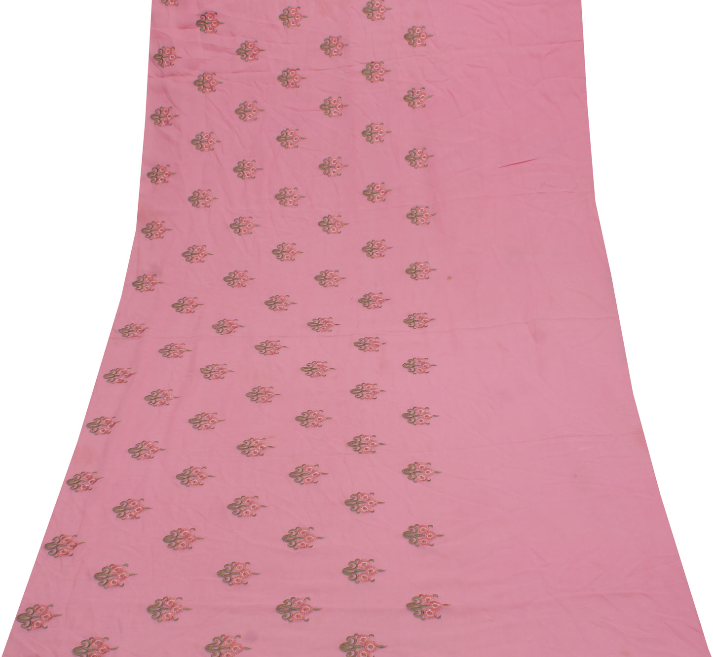 Sushila Vintage Pink Sari Remnant Scrap Pure Georgette Embroidered Craft Fabric