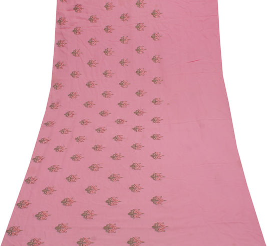 Sushila Vintage Pink Sari Remnant Scrap Pure Georgette Embroidered Craft Fabric