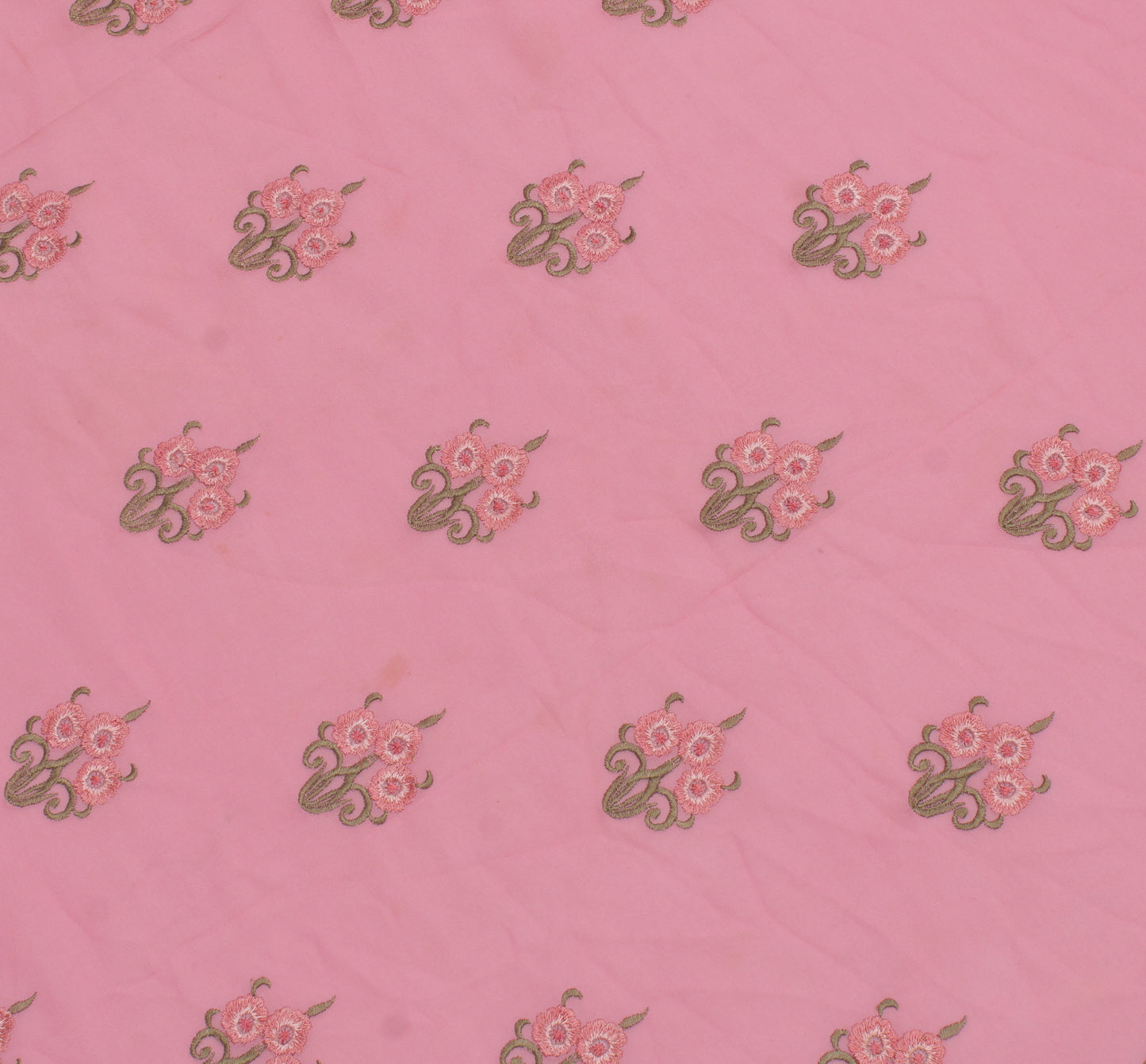 Sushila Vintage Pink Sari Remnant Scrap Pure Georgette Embroidered Craft Fabric