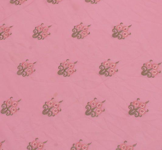 Sushila Vintage Pink Sari Remnant Scrap Pure Georgette Embroidered Craft Fabric