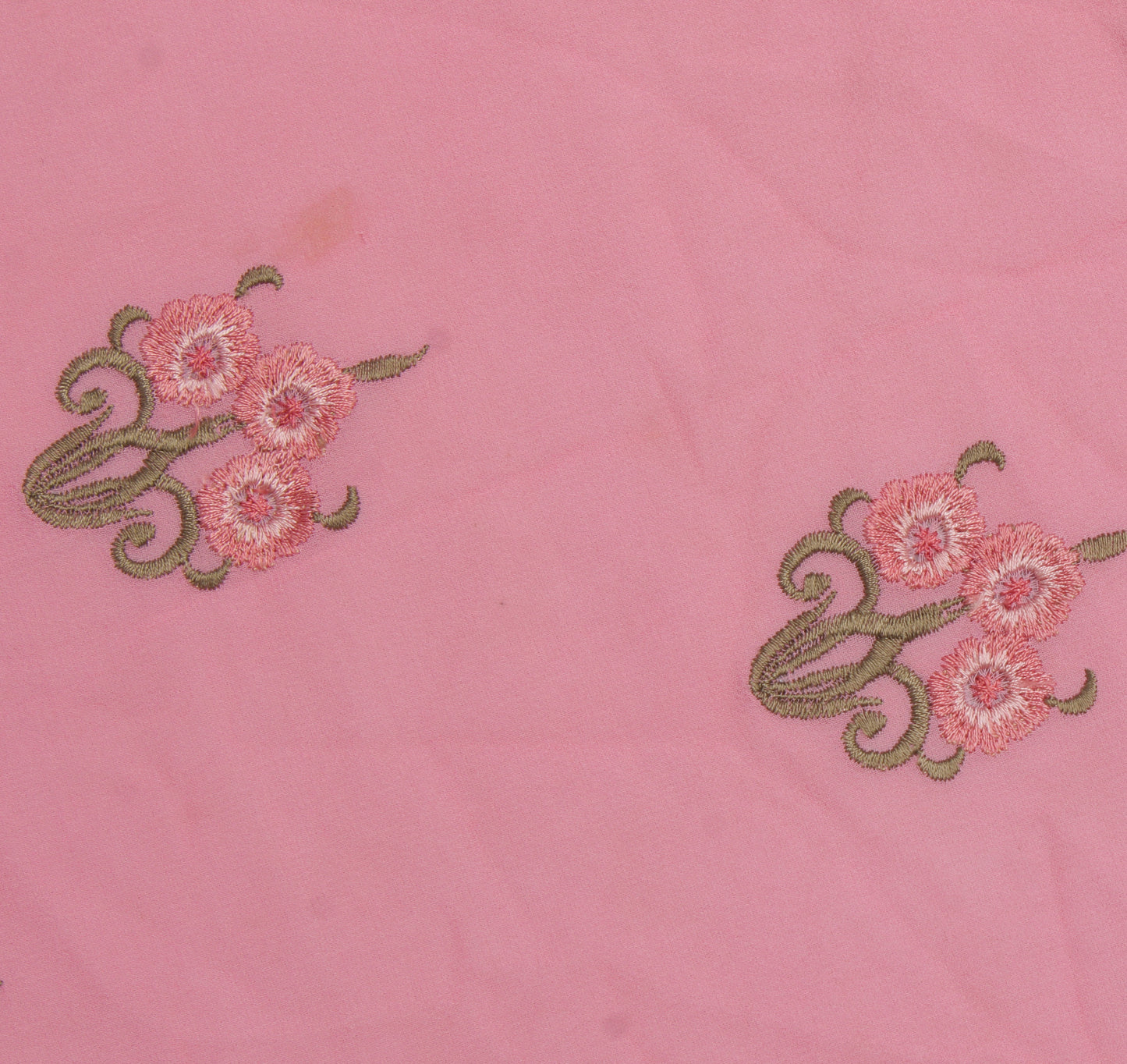 Sushila Vintage Pink Sari Remnant Scrap Pure Georgette Embroidered Craft Fabric