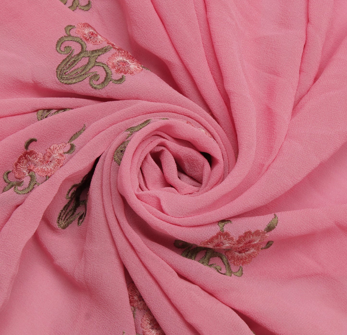 Sushila Vintage Pink Sari Remnant Scrap Pure Georgette Embroidered Craft Fabric