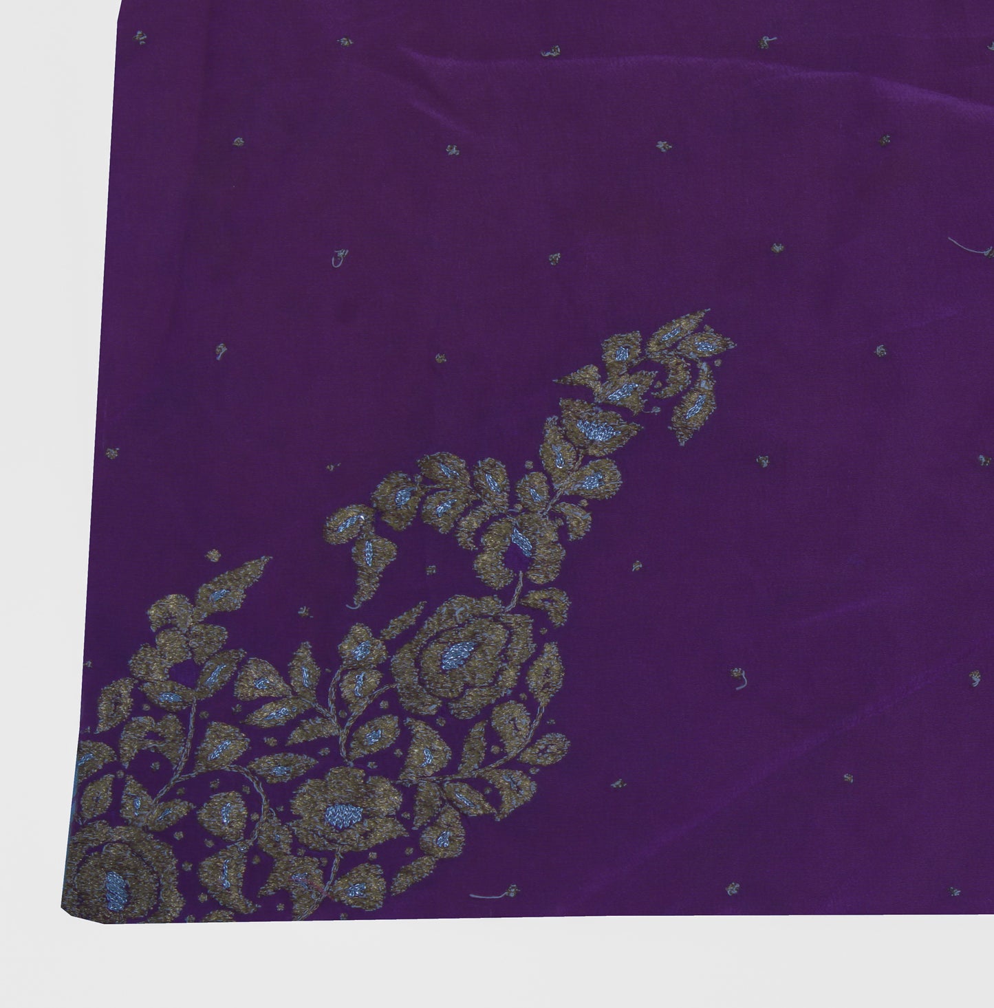 Sushila Vintage Purple Sari Remnant Scrap Pure Crepe Embroidered Craft Fabric