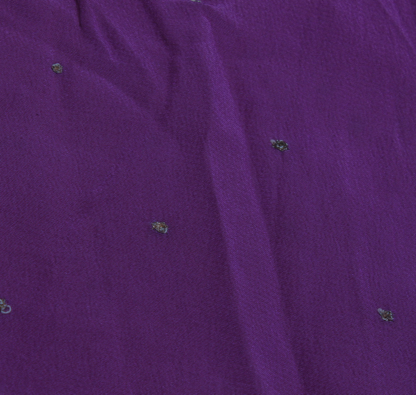 Sushila Vintage Purple Sari Remnant Scrap Pure Crepe Embroidered Craft Fabric