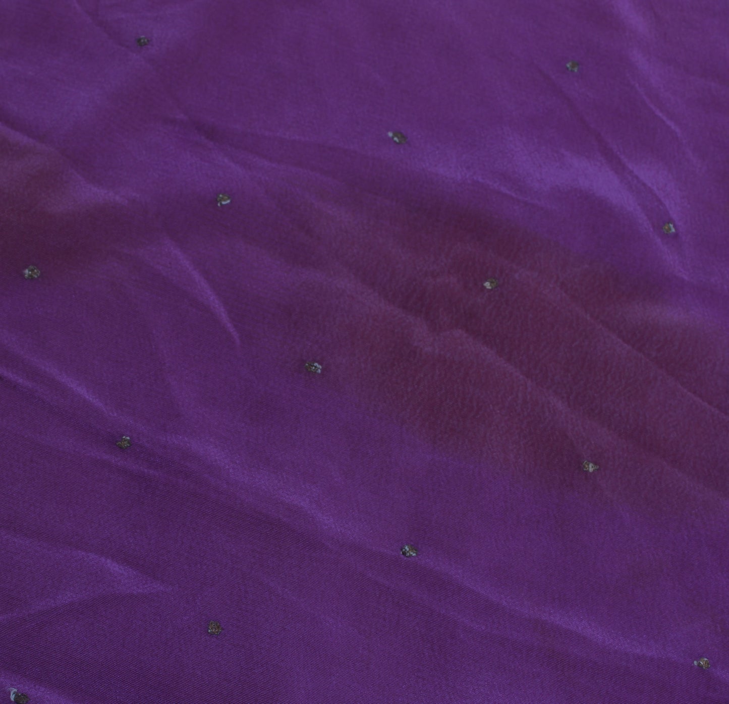 Sushila Vintage Purple Sari Remnant Scrap Pure Crepe Embroidered Craft Fabric