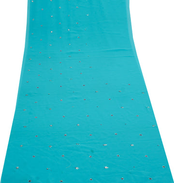 Sushila Vintage Blue Sari Remnant Scrap Blend Georgette Hand Beaded Craft Fabric