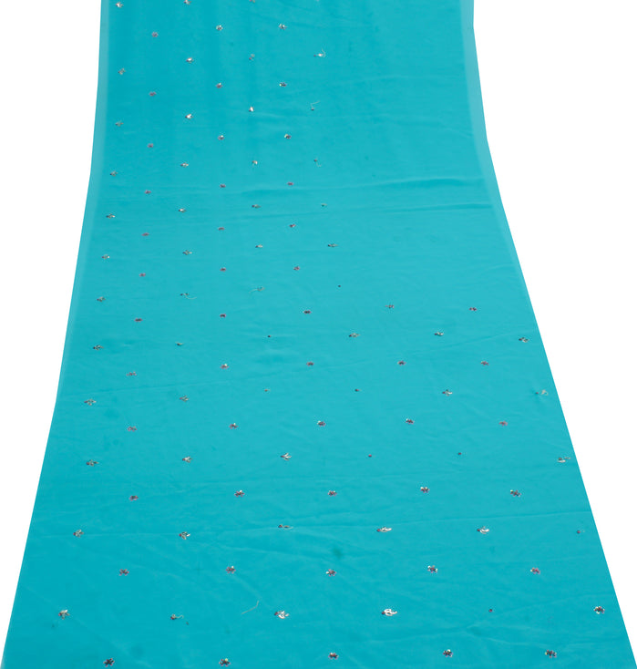 Sushila Vintage Blue Sari Remnant Scrap Blend Georgette Hand Beaded Craft Fabric
