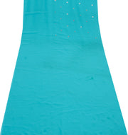 Sushila Vintage Blue Sari Remnant Scrap Blend Georgette Hand Beaded Craft Fabric
