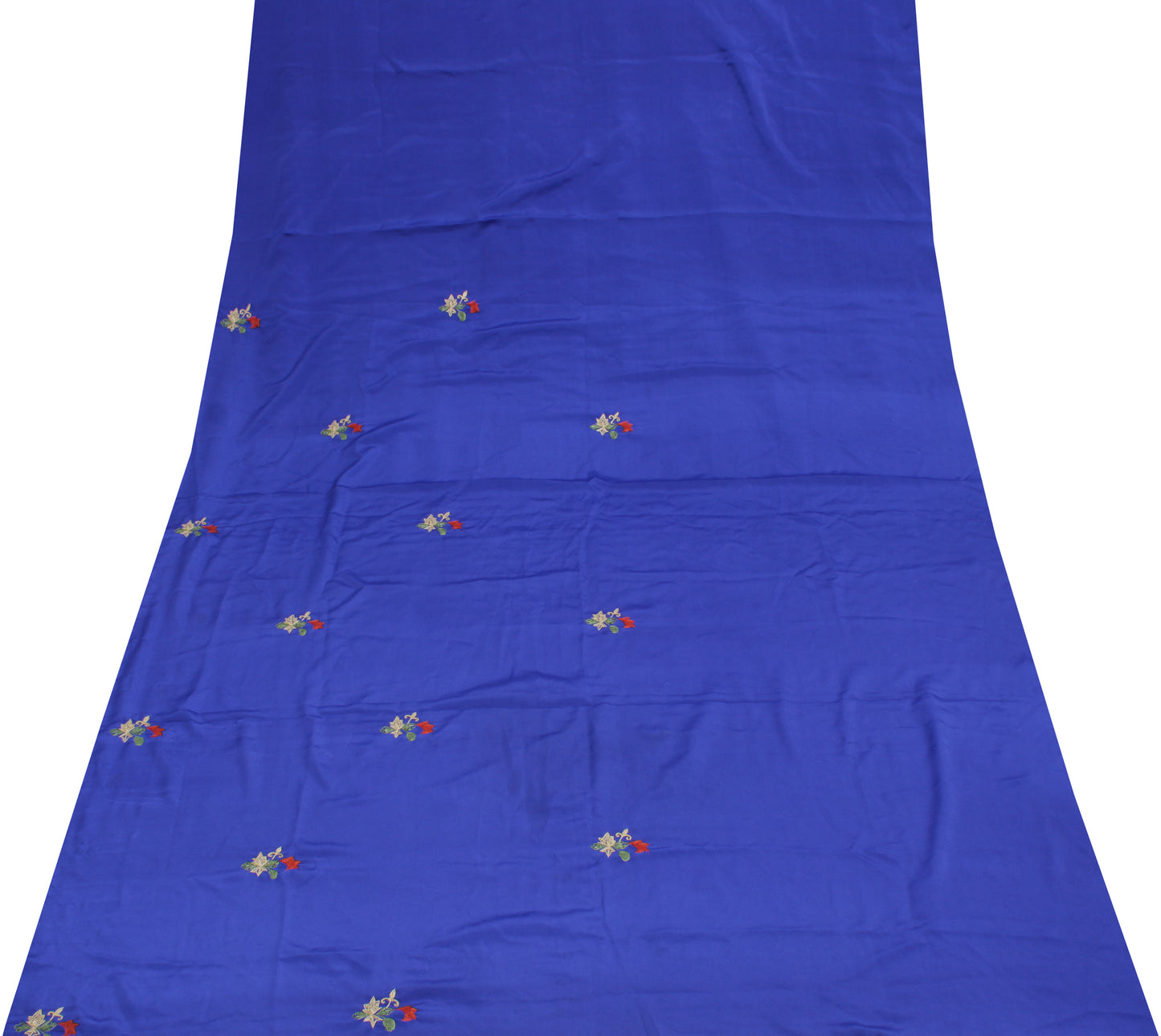 Sushila Vintage Blue Sari Remnant Scrap Blend Silk Hand Embroidered Craft Fabric