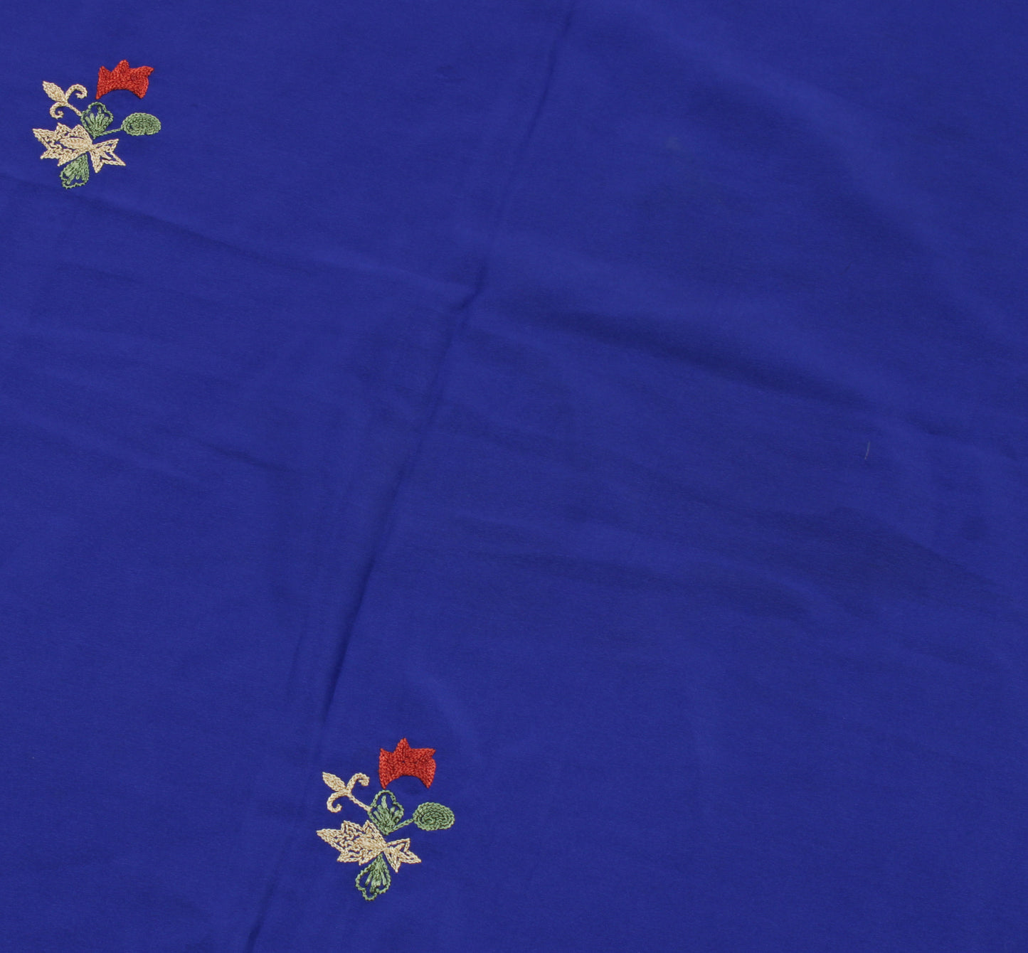 Sushila Vintage Blue Sari Remnant Scrap Blend Silk Hand Embroidered Craft Fabric