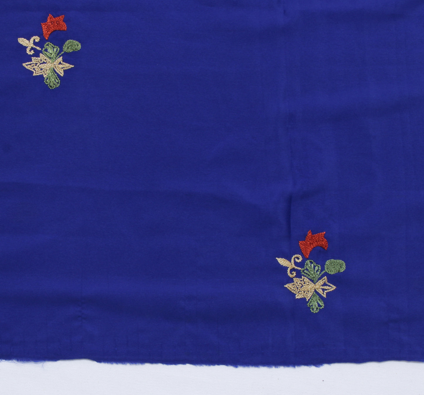 Sushila Vintage Blue Sari Remnant Scrap Blend Silk Hand Embroidered Craft Fabric