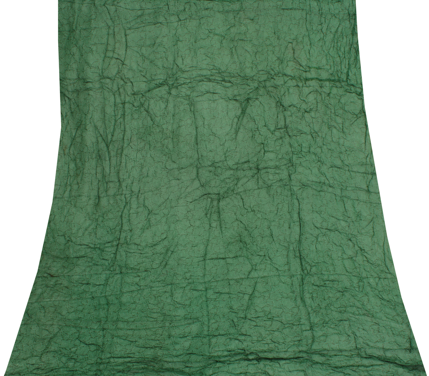 Sushila Vintage Green Sari Remnant Scrap Pure Georgette Paisley Craft Fabric
