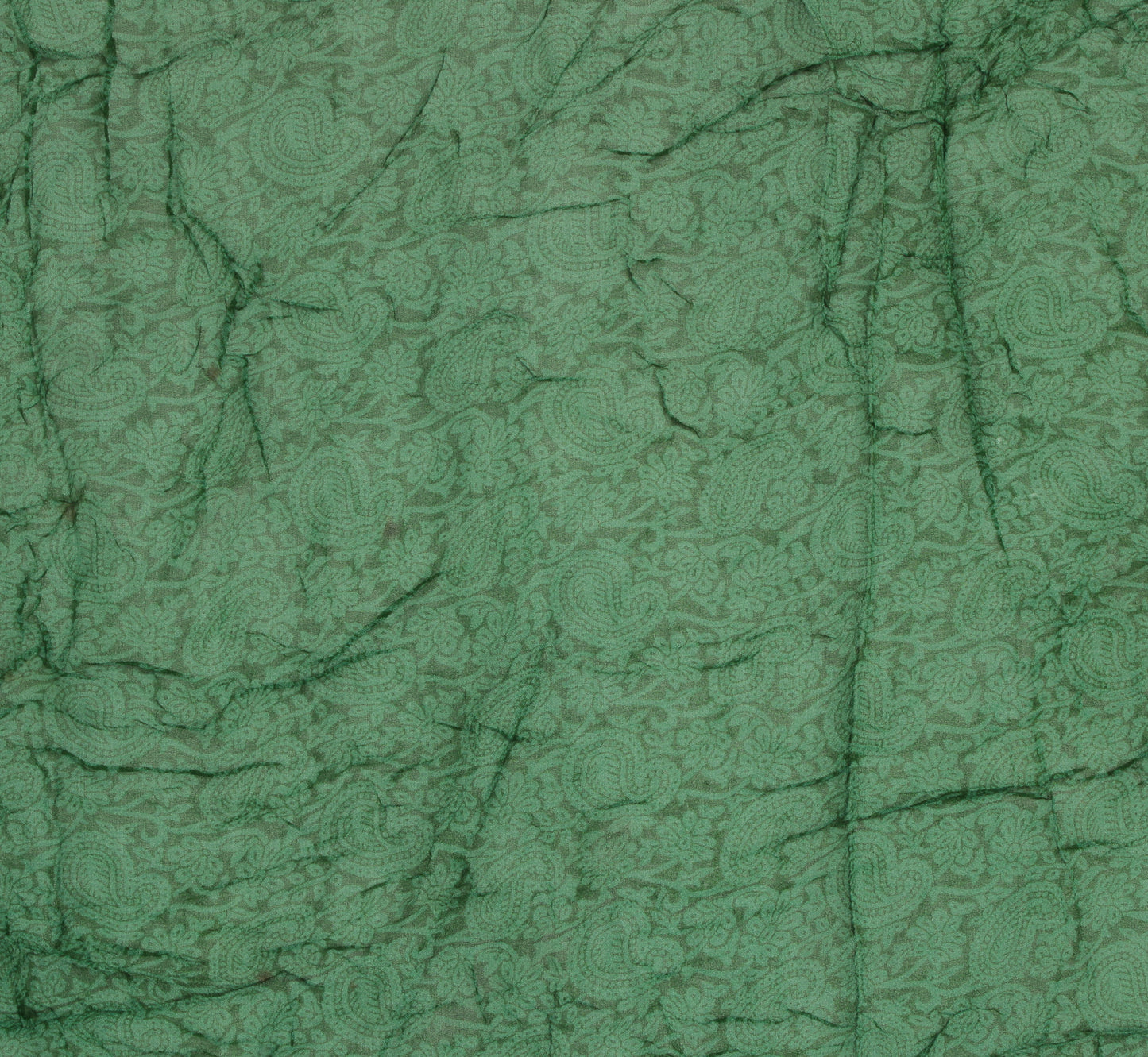 Sushila Vintage Green Sari Remnant Scrap Pure Georgette Paisley Craft Fabric