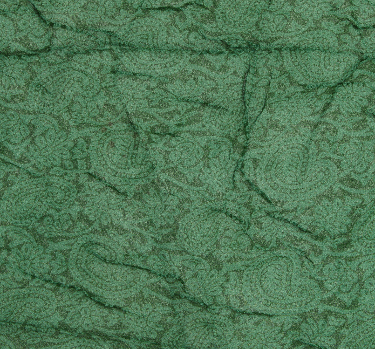 Sushila Vintage Green Sari Remnant Scrap Pure Georgette Paisley Craft Fabric