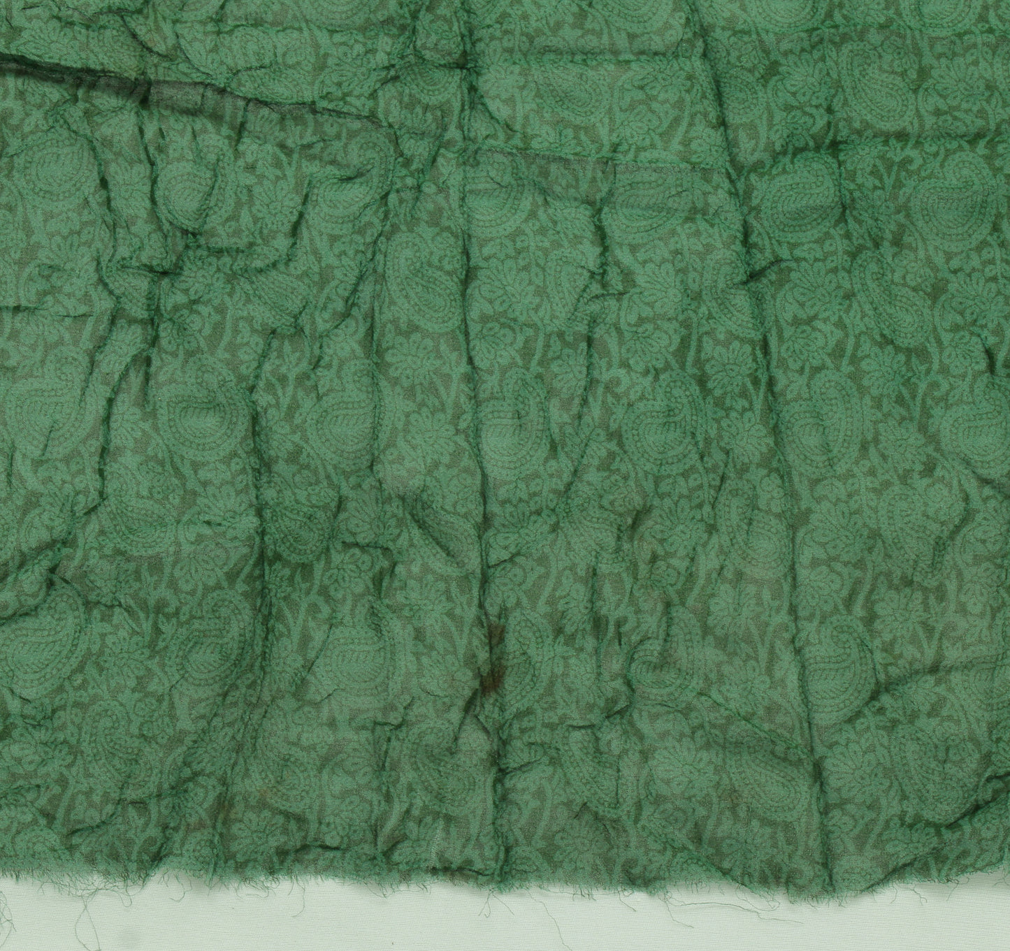 Sushila Vintage Green Sari Remnant Scrap Pure Georgette Paisley Craft Fabric