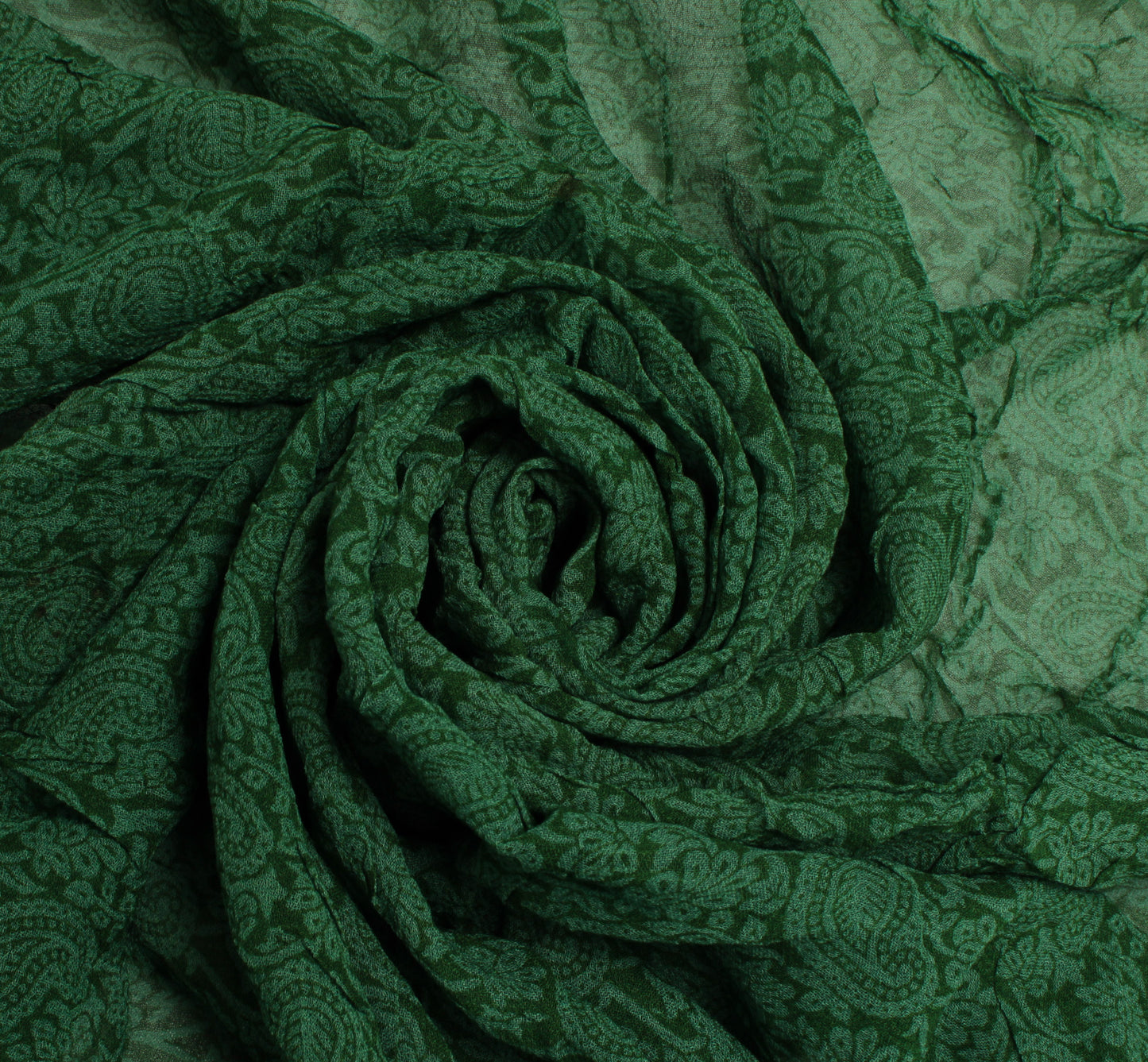 Sushila Vintage Green Sari Remnant Scrap Pure Georgette Paisley Craft Fabric