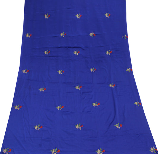 Sushila Vintage Blue Sari Remnant Scrap Blend Silk Hand Embroidered Craft Fabric