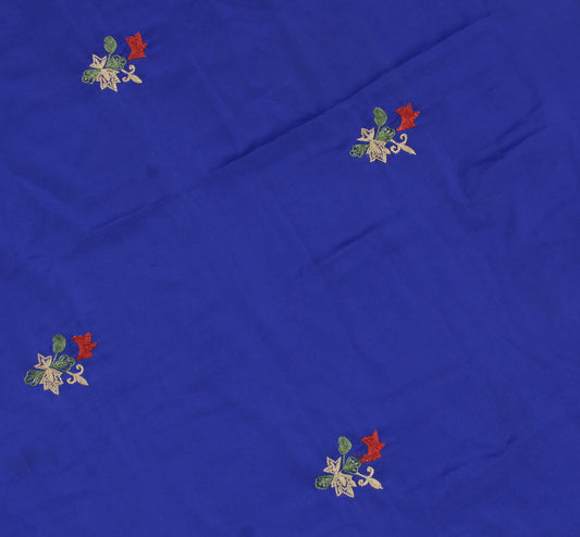 Sushila Vintage Blue Sari Remnant Scrap Blend Silk Hand Embroidered Craft Fabric