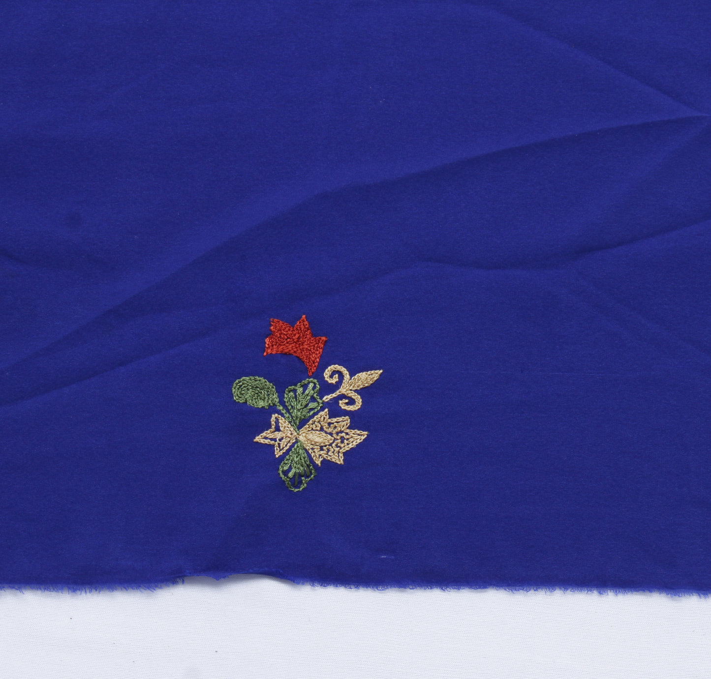 Sushila Vintage Blue Sari Remnant Scrap Blend Silk Hand Embroidered Craft Fabric