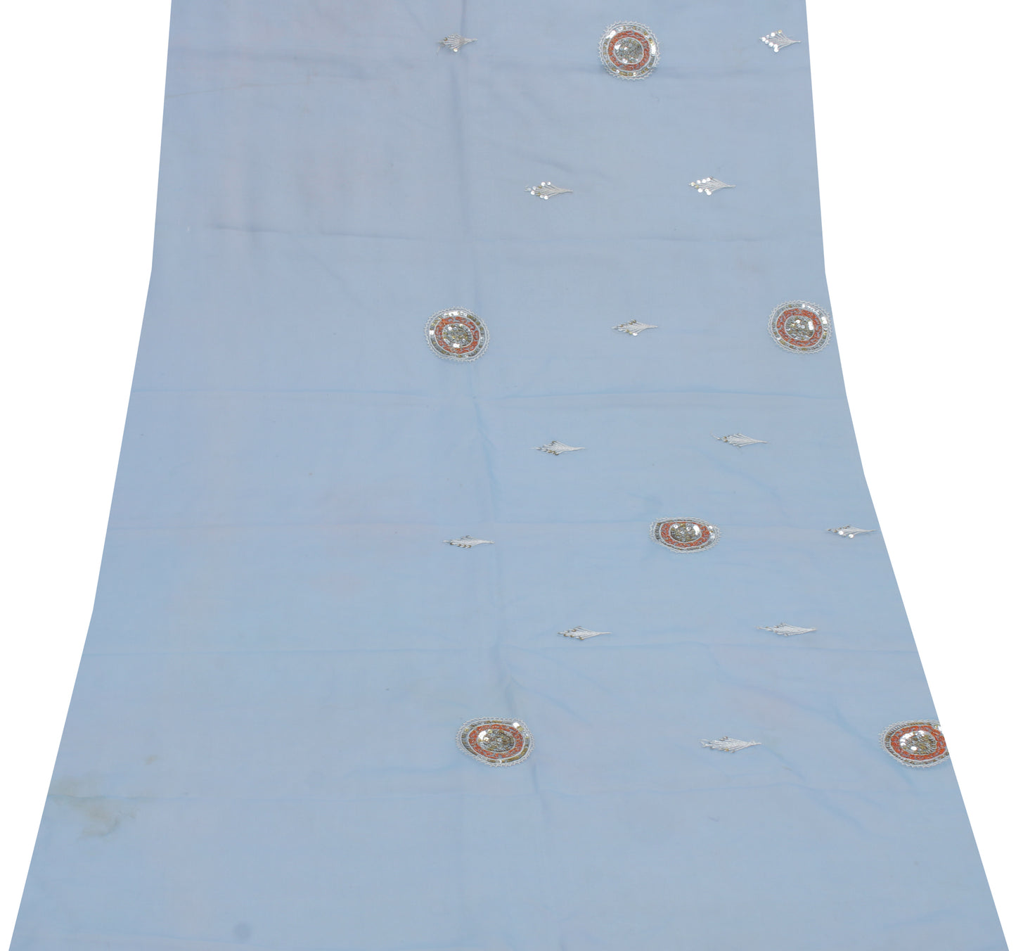 Sushila Vintage Blue Sari Remnant Scrap Pure Georgette Embroidered Craft Fabric