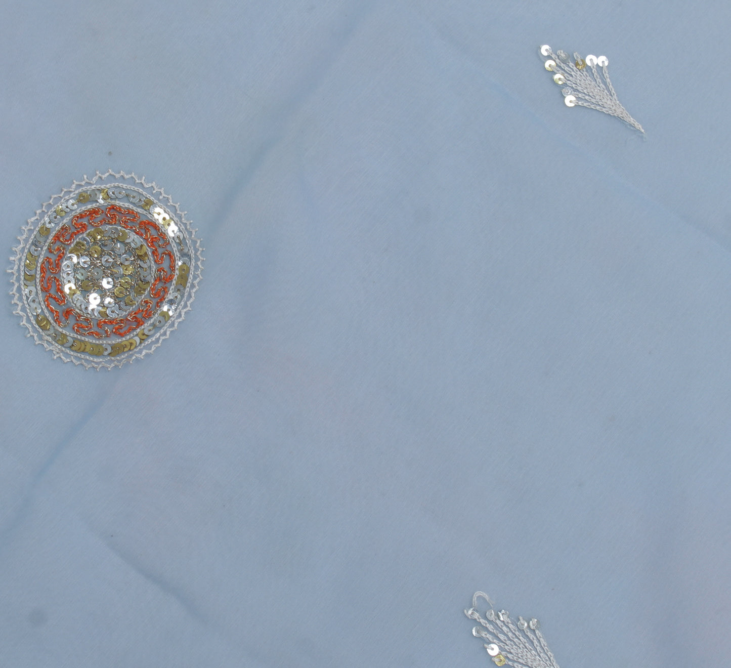 Sushila Vintage Blue Sari Remnant Scrap Pure Georgette Embroidered Craft Fabric