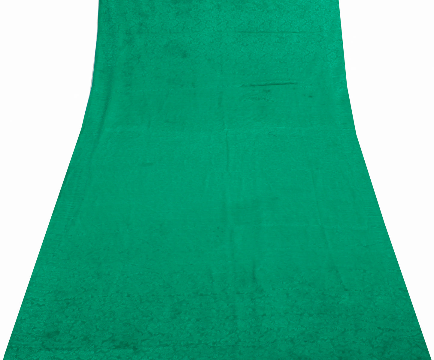 Sushila Vintage Green Sari Remnant Scrap Blend Crepe Self Woven Craft Fabric