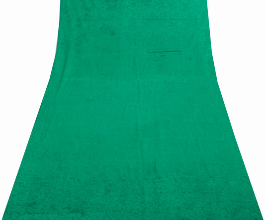 Sushila Vintage Green Sari Remnant Scrap Blend Crepe Self Woven Craft Fabric