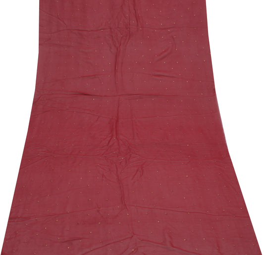 Sushila Vintage Maroon Sari Remnant Scrap Pure Georgette Hand Beaded Fabric