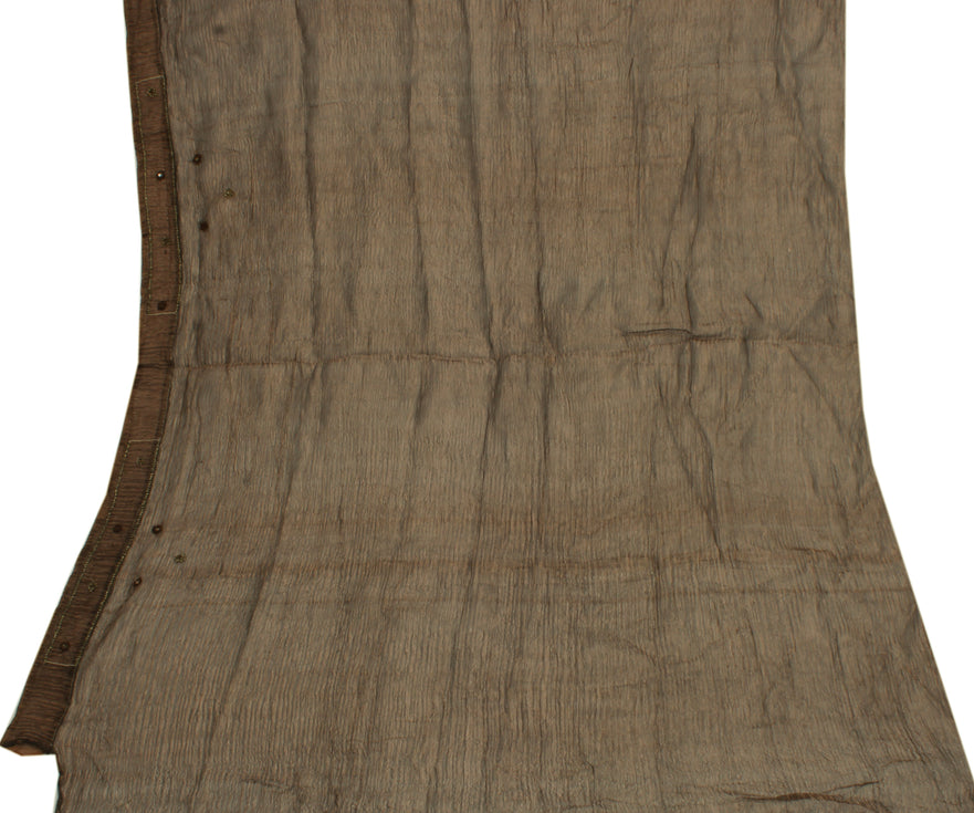 Sushila Vintage Brown Indian Sari Remnant Scrap Pure Tissue Silk Craft Fabric