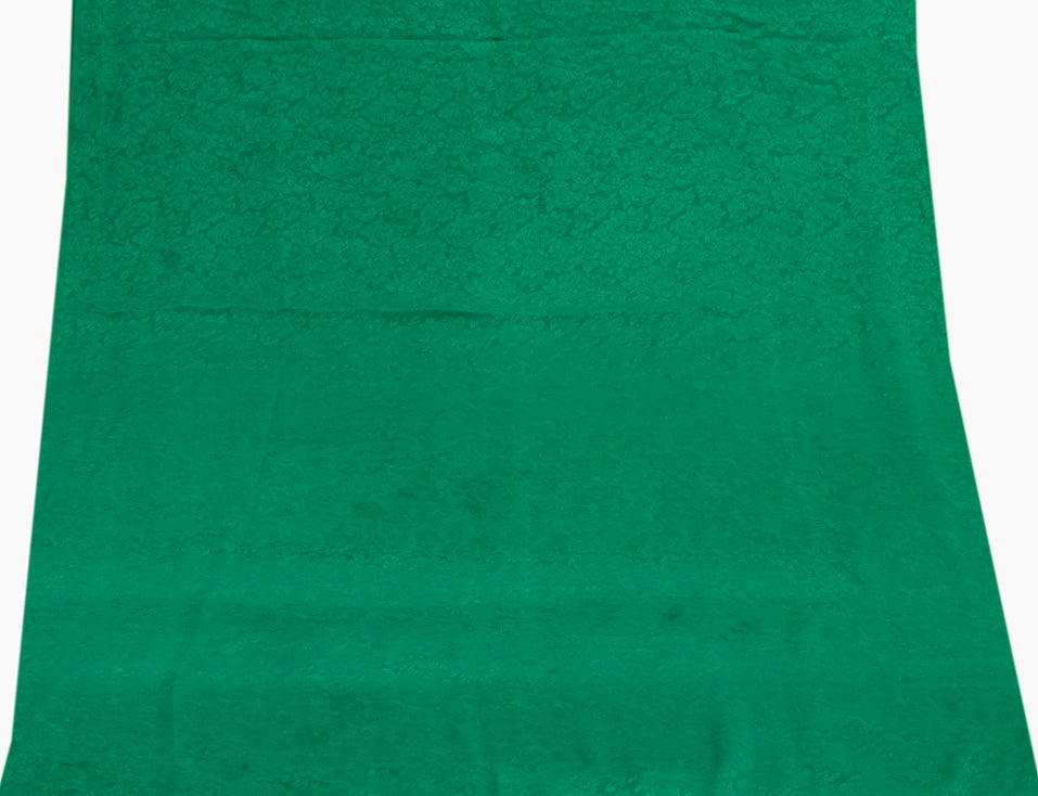 Sushila Vintage Green Sari Remnant Scrap Blend Georgette Self Woven Craft Fabric