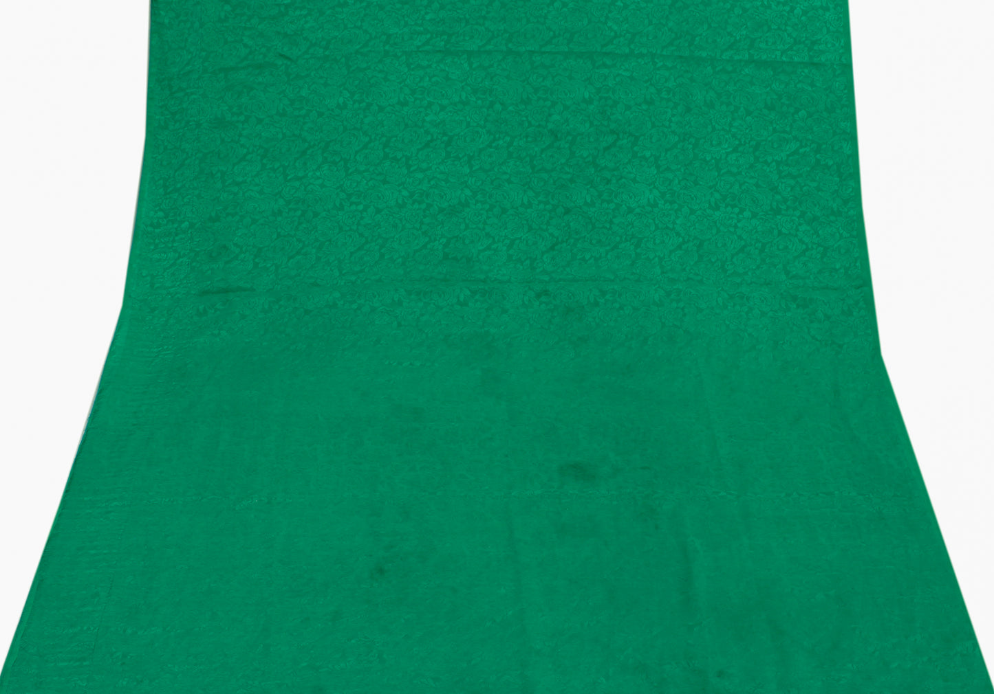 Sushila Vintage Green Sari Remnant Scrap Blend Georgette Self Woven Craft Fabric