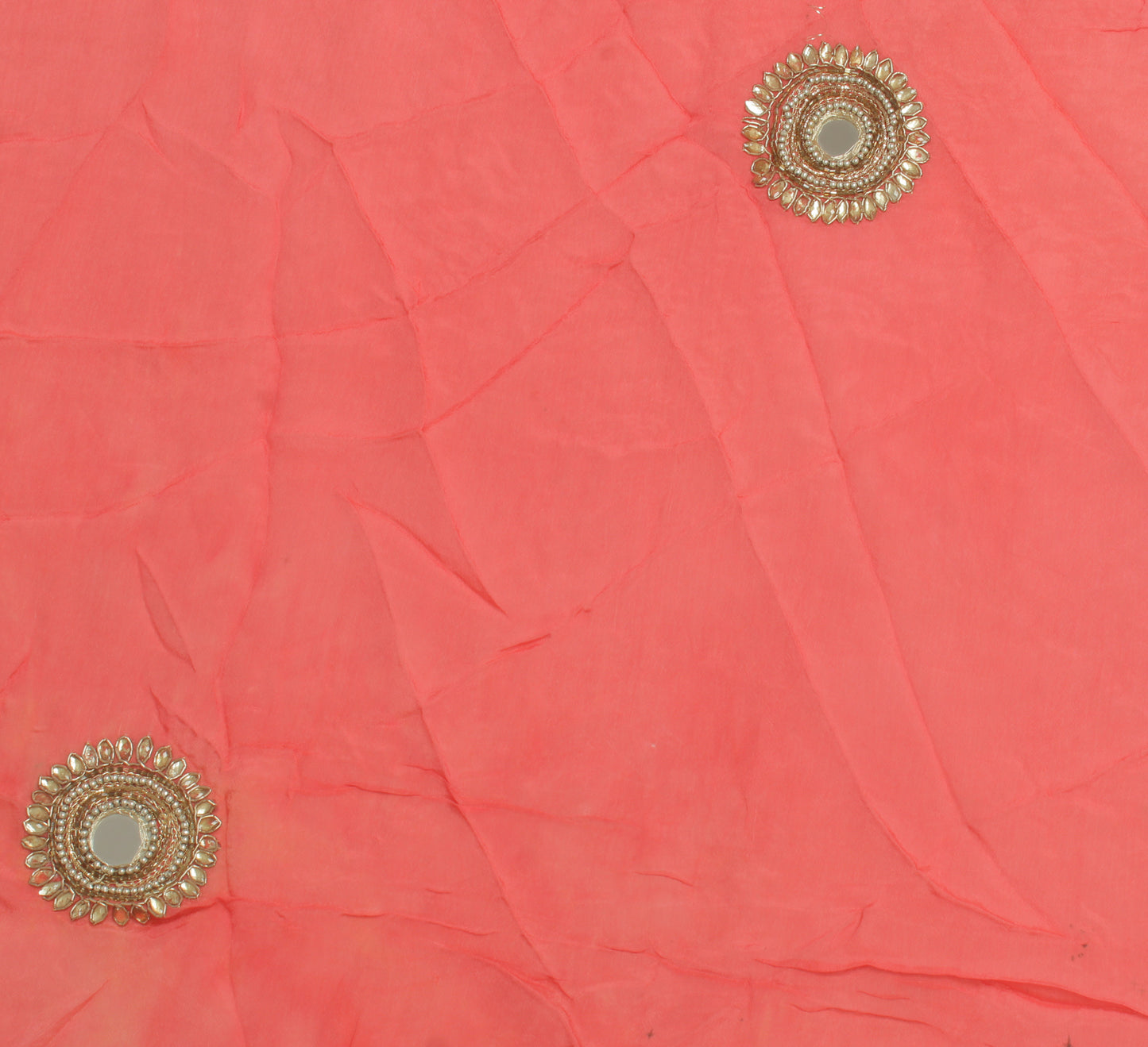 Sushila Vintage Peach Sari Remnant Scrap Pure Silk Embroidered Craft Fabric