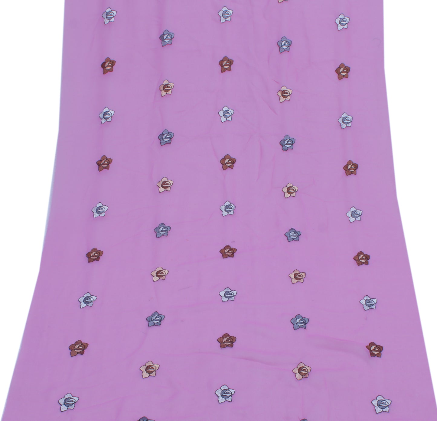 Sushila Vintage Pink Sari Remnant Scrap Blend Georgette Embroidered Craft Fabric
