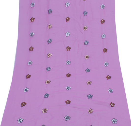 Sushila Vintage Pink Sari Remnant Scrap Blend Georgette Embroidered Craft Fabric