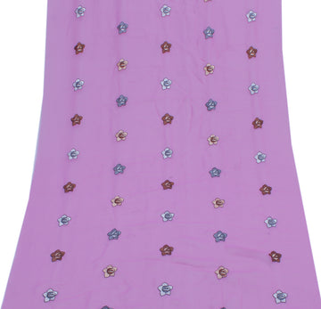Sushila Vintage Pink Sari Remnant Scrap Blend Georgette Embroidered Craft Fabric
