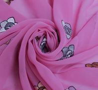 Sushila Vintage Pink Sari Remnant Scrap Blend Georgette Embroidered Craft Fabric